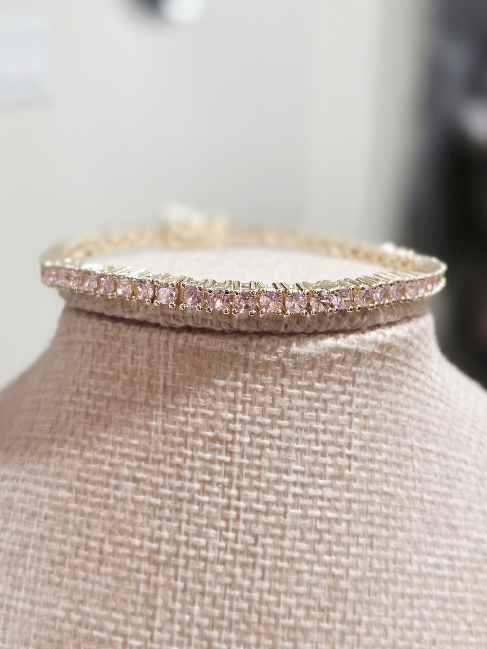 Gold Tennis Bracelet with Pink CZ Stones - Women Jewelry